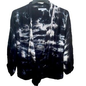 EUC Young Fabulous & Broke Carmen Tie Front Puff Sleeve Tie-Dye Top Oversized XS